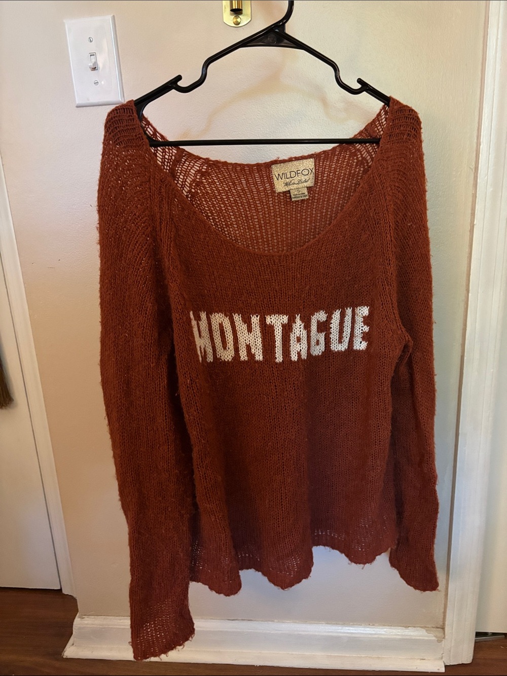 Wildfox Rust Orange Open-Knit 'Montague' Scoop Neck Sweater
